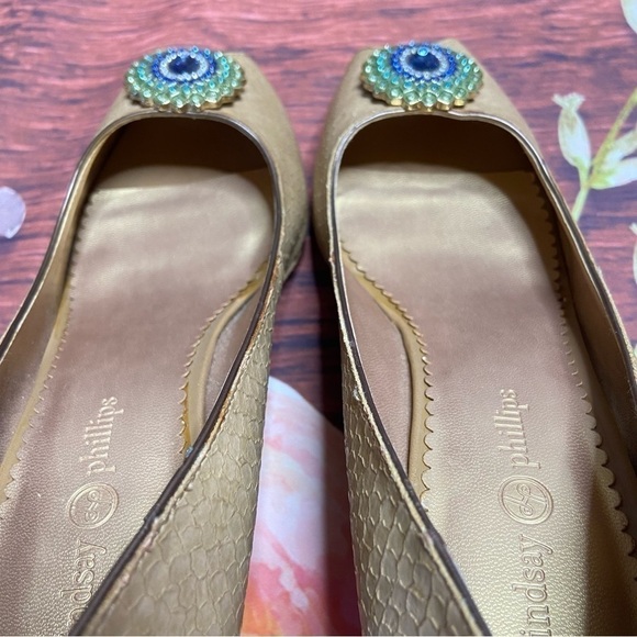 LINDSAY Phillips Courtney Tan Python Peep Toe Wedge Heels 8m - Picture 14 of 14